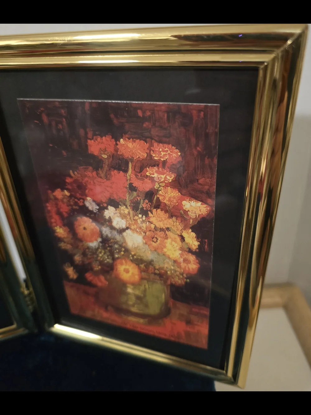 Vintage Brass Double Folding Frame Vincent Van Gogh Art Prints 7.5”x11.5”